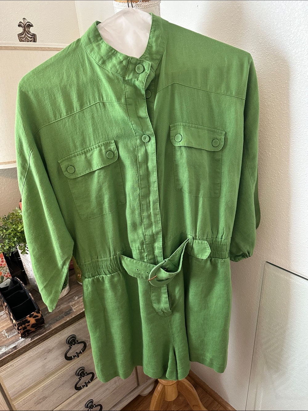 MNG Bright Green Belted Shirt Romper